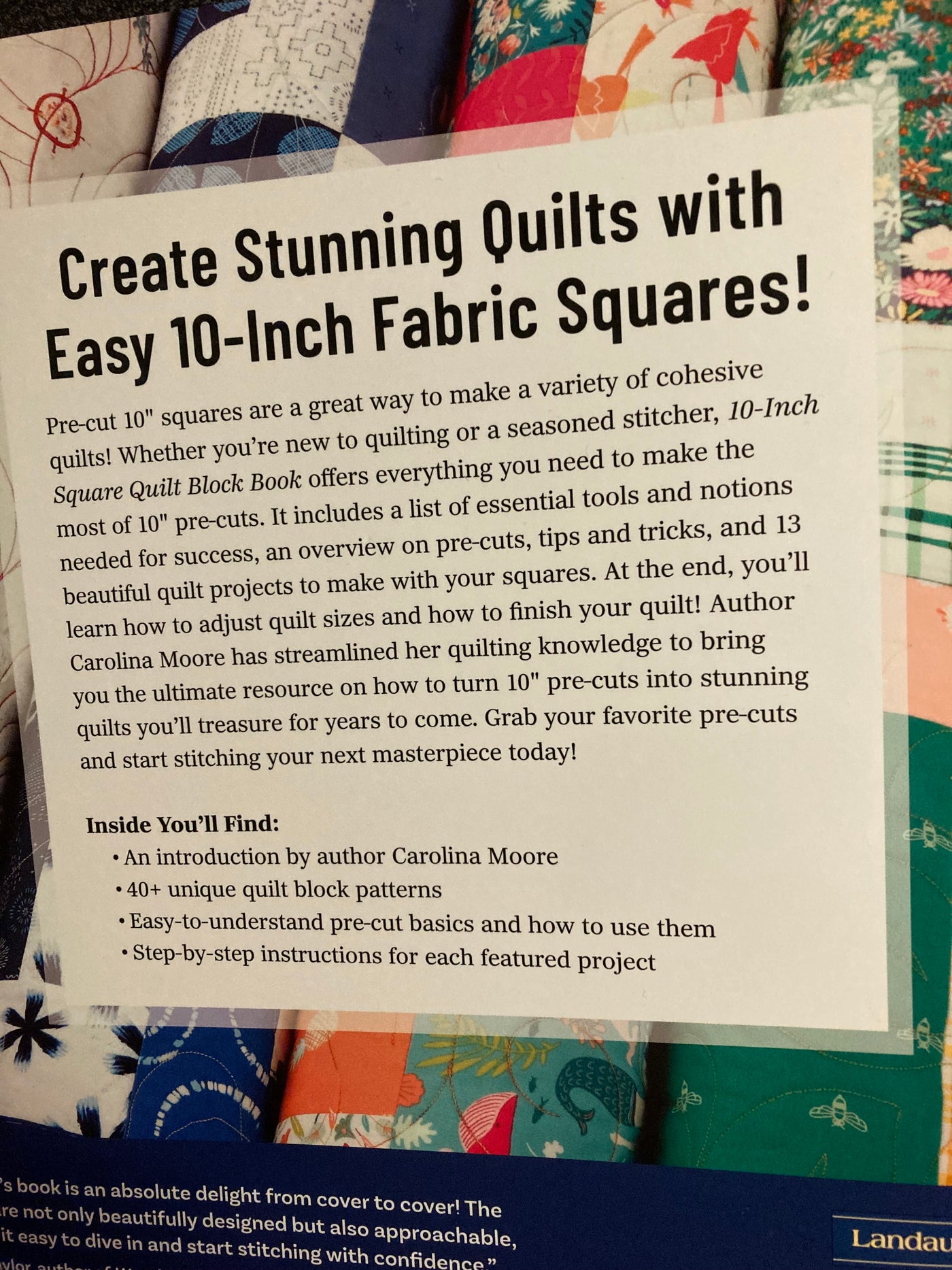 10-INCH SQUARE QUILT BLOCK BOOK - CAROLINE MOORE