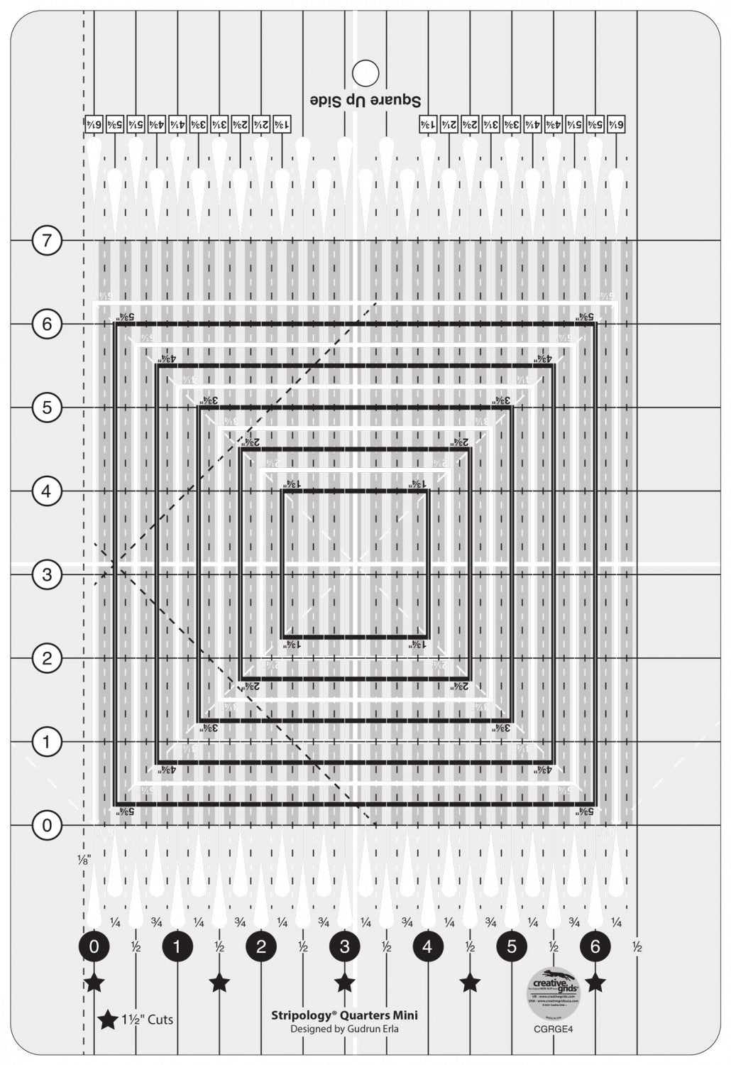 Creative Grids Non-Slip Stripology Quarters Mini linjal - design Gudrun Erla