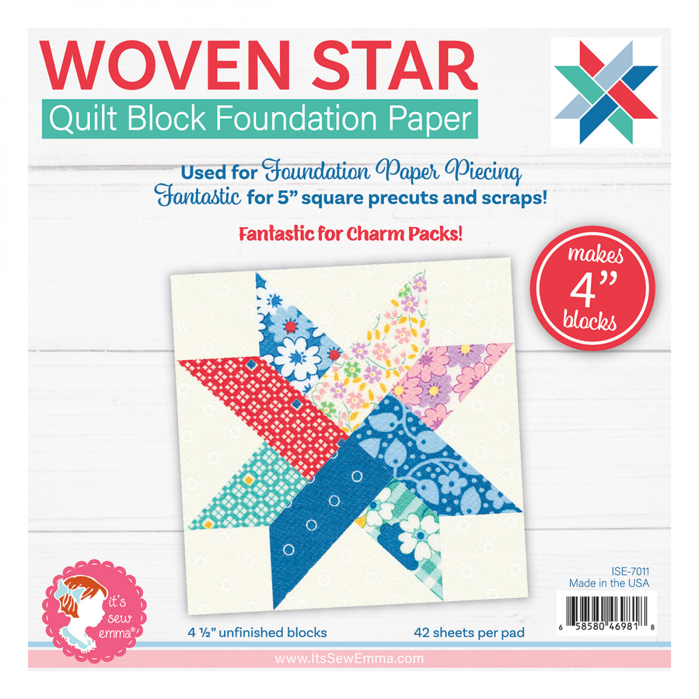 Woven Stars Quilt Block  Foundation Paper 4 inch (42)