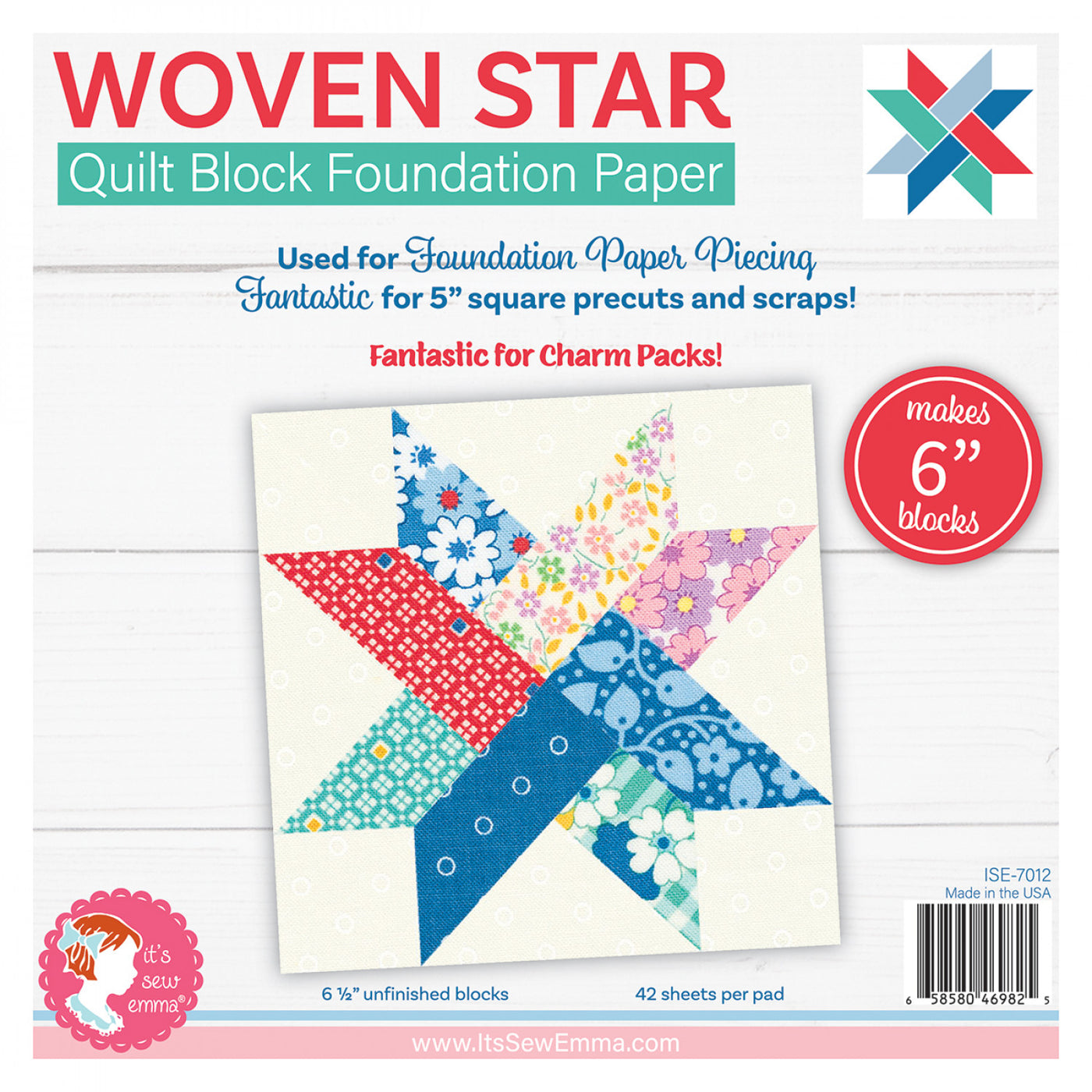 Woven Stars Quilt Block  Foundation Paper 6 inch (42)