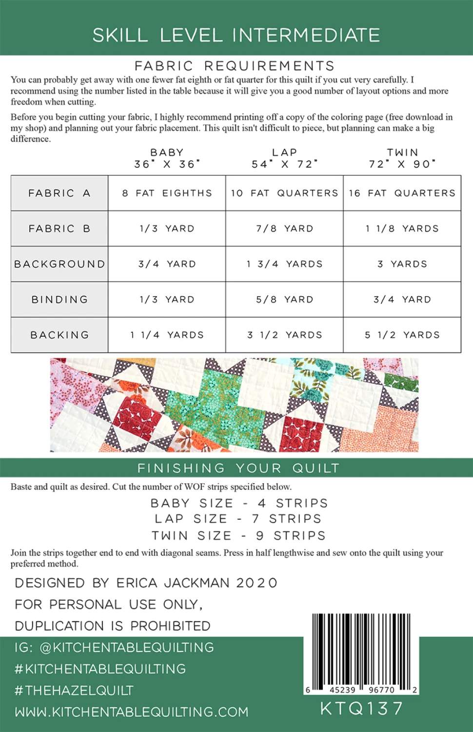 The Hazel Quilt mönster - Kitchen Table Quilting (Kopia)