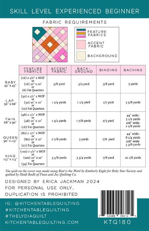 The Lydia Quilt mönster - Kitchen Table Quilting