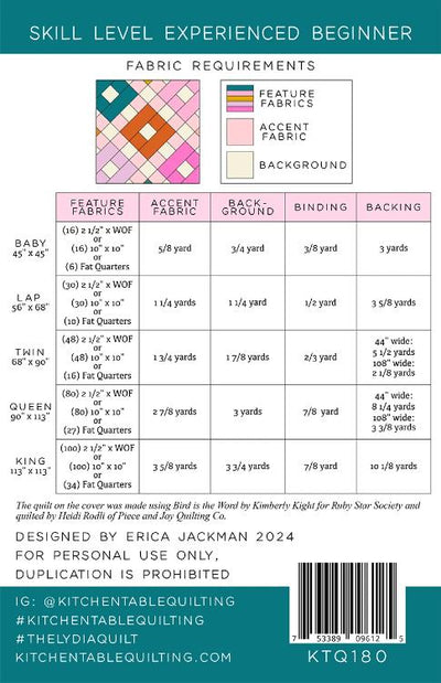The Lydia Quilt mönster - Kitchen Table Quilting