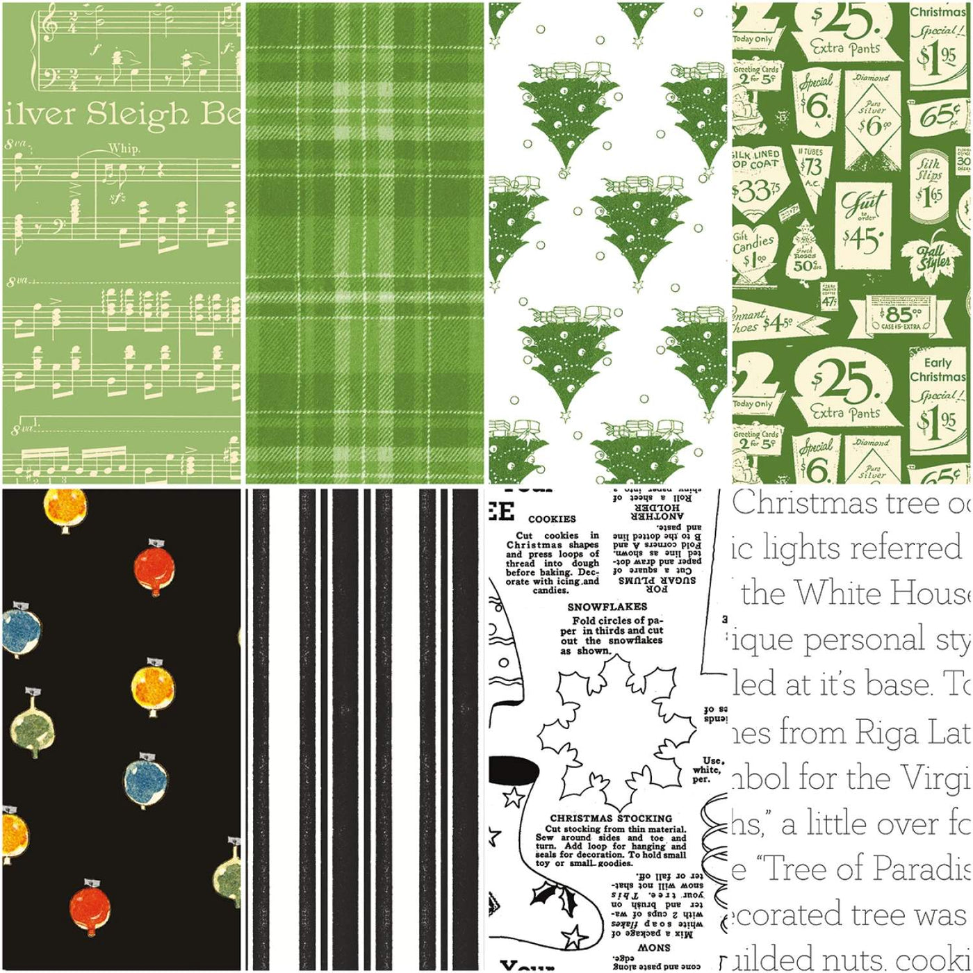 Classic Christmas GREEN tygpaket (8x28) Riley Blake