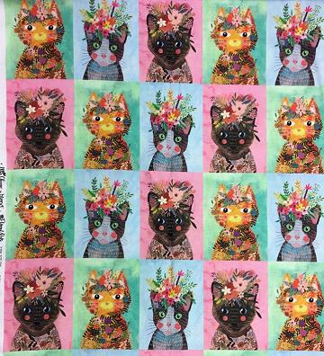 More Floral Kitties Panel 60x110 cm