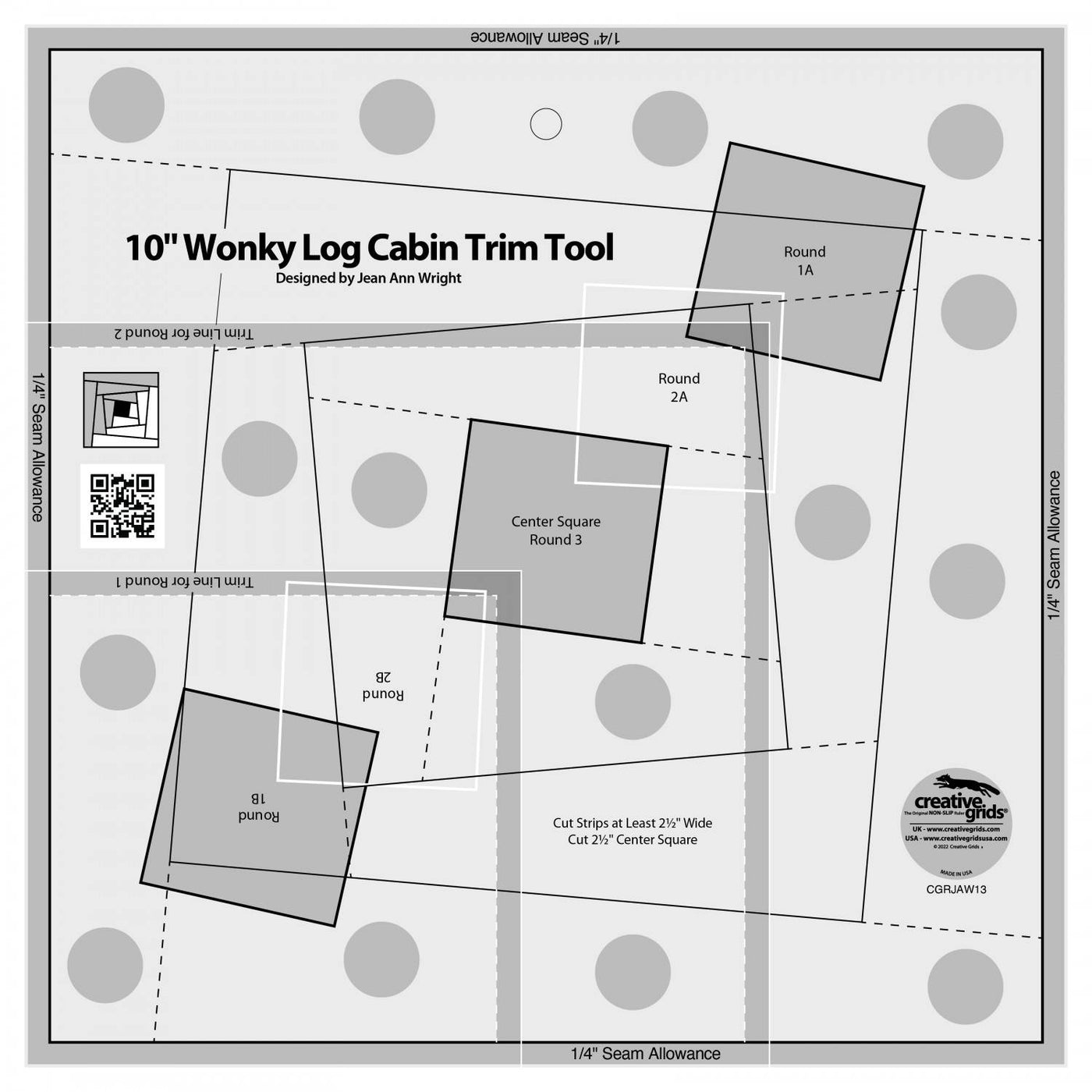 Creative Grids Wonky Log Cabin 10 inch linjal - Jean Ann Wright