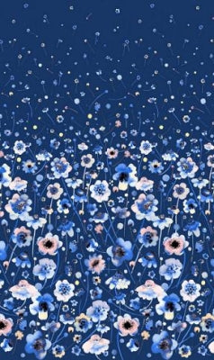 Blue Flowers Border Digitally Printed panel 105x110 cm